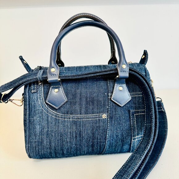 TRUE RELIGION BLUE DENIM BOSTON SATCHEL CROSSBODY BAG - Picture 3 of 12